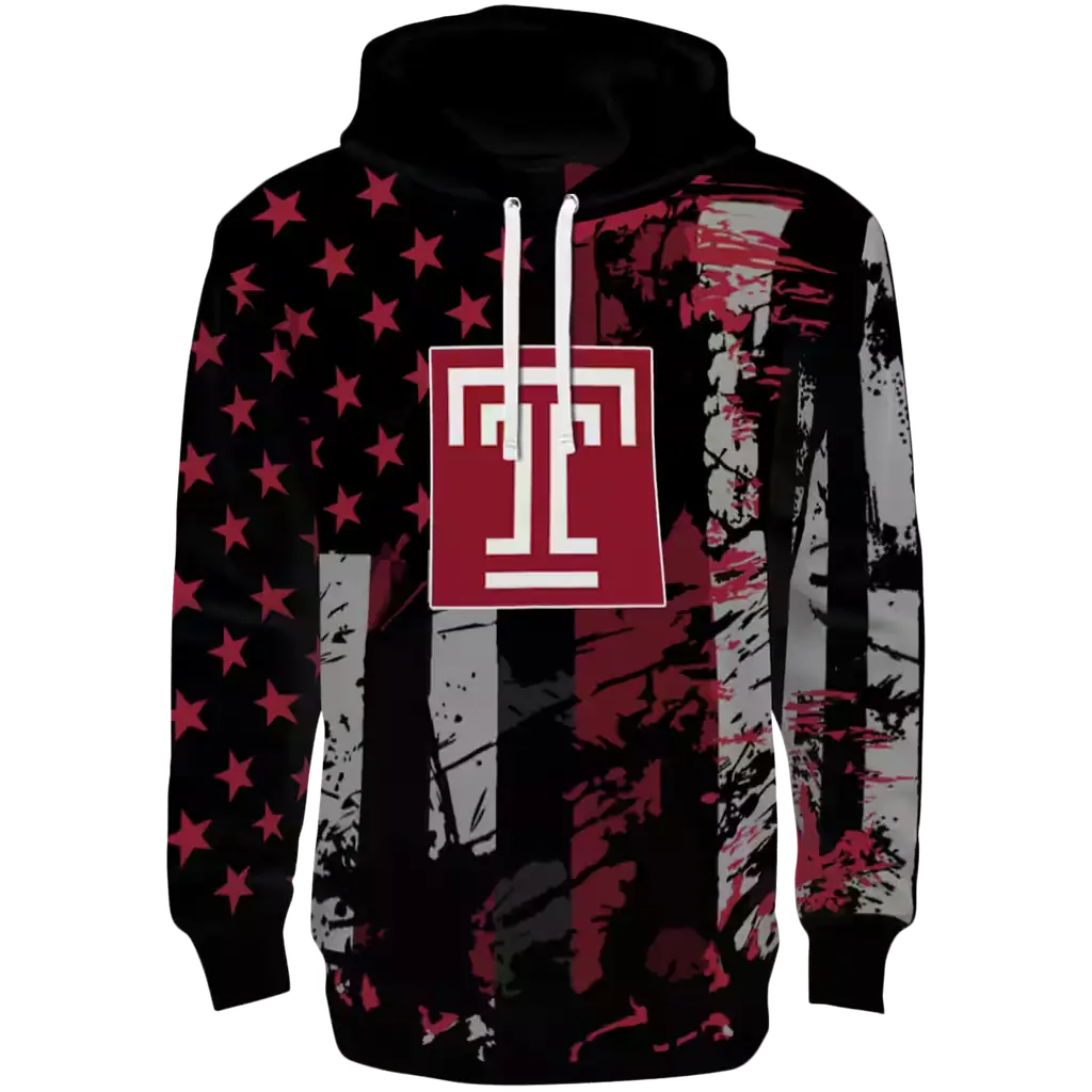 customized temple owls distressed flag red black hoodie best selling customized temple owls distressed flag red black hoodie best selling