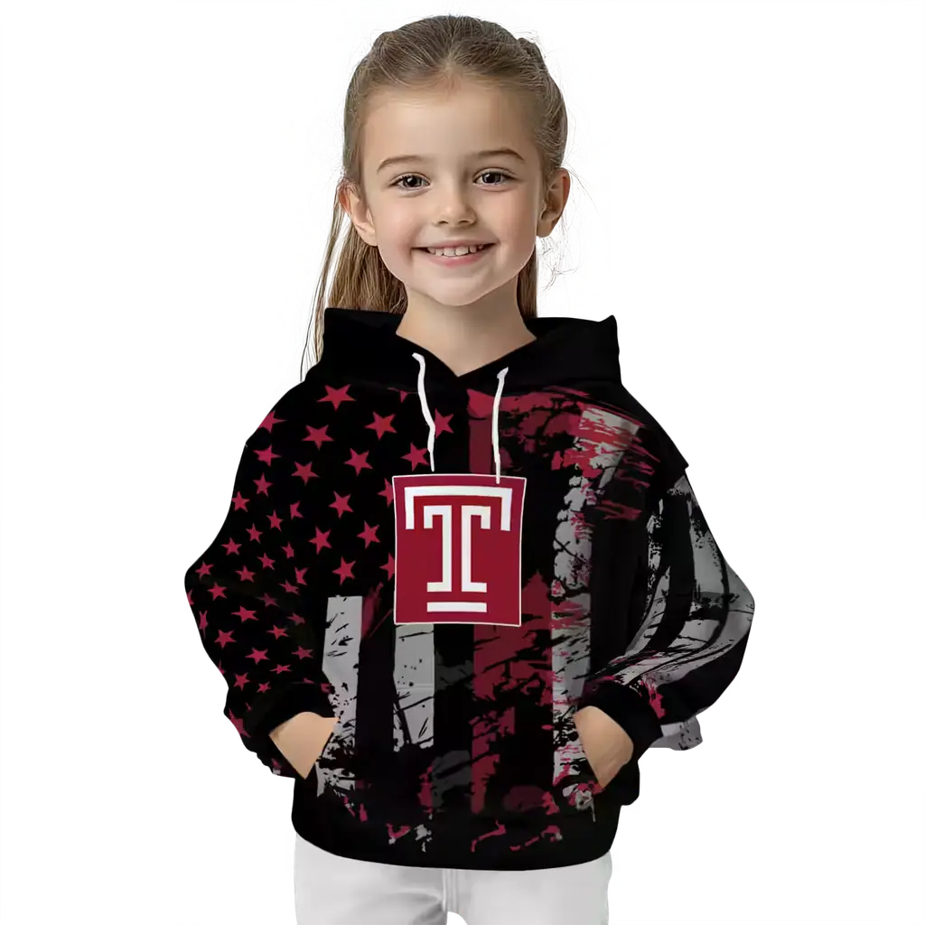 customized temple owls distressed flag red black hoodie top rated customized temple owls distressed flag red black hoodie top rated
