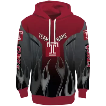 customized temple owls flame design red hoodie best selling