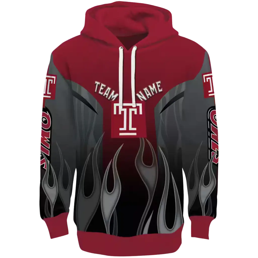 customized temple owls flame design red hoodie best selling customized temple owls flame design red hoodie best selling