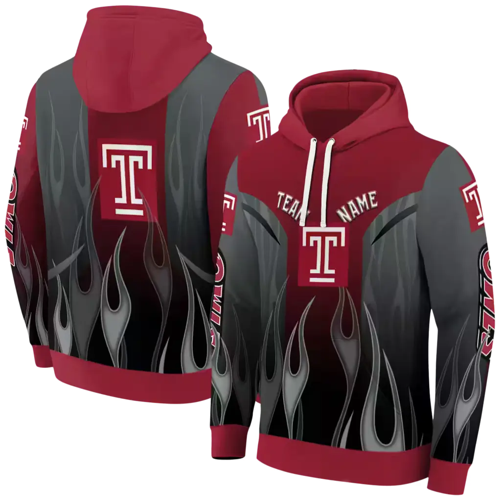 customized temple owls flame design red hoodie fashion forward customized temple owls flame design red hoodie fashion forward