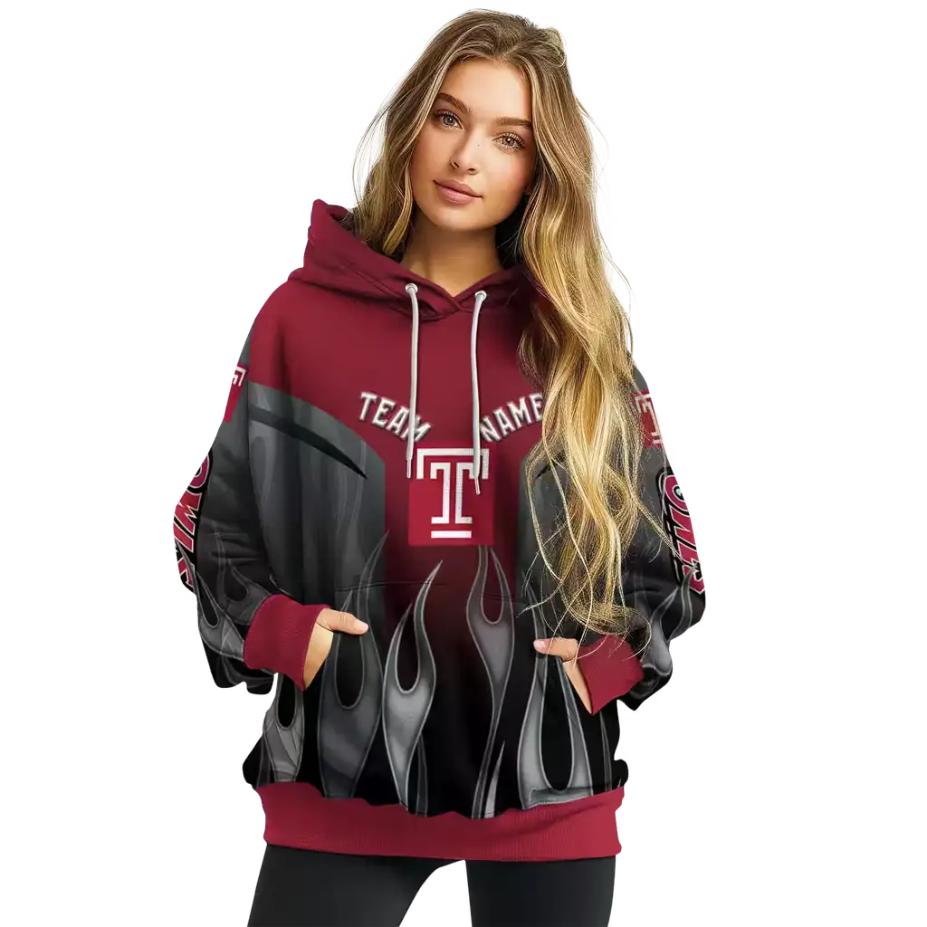 customized temple owls flame design red hoodie high quality customized temple owls flame design red hoodie high quality