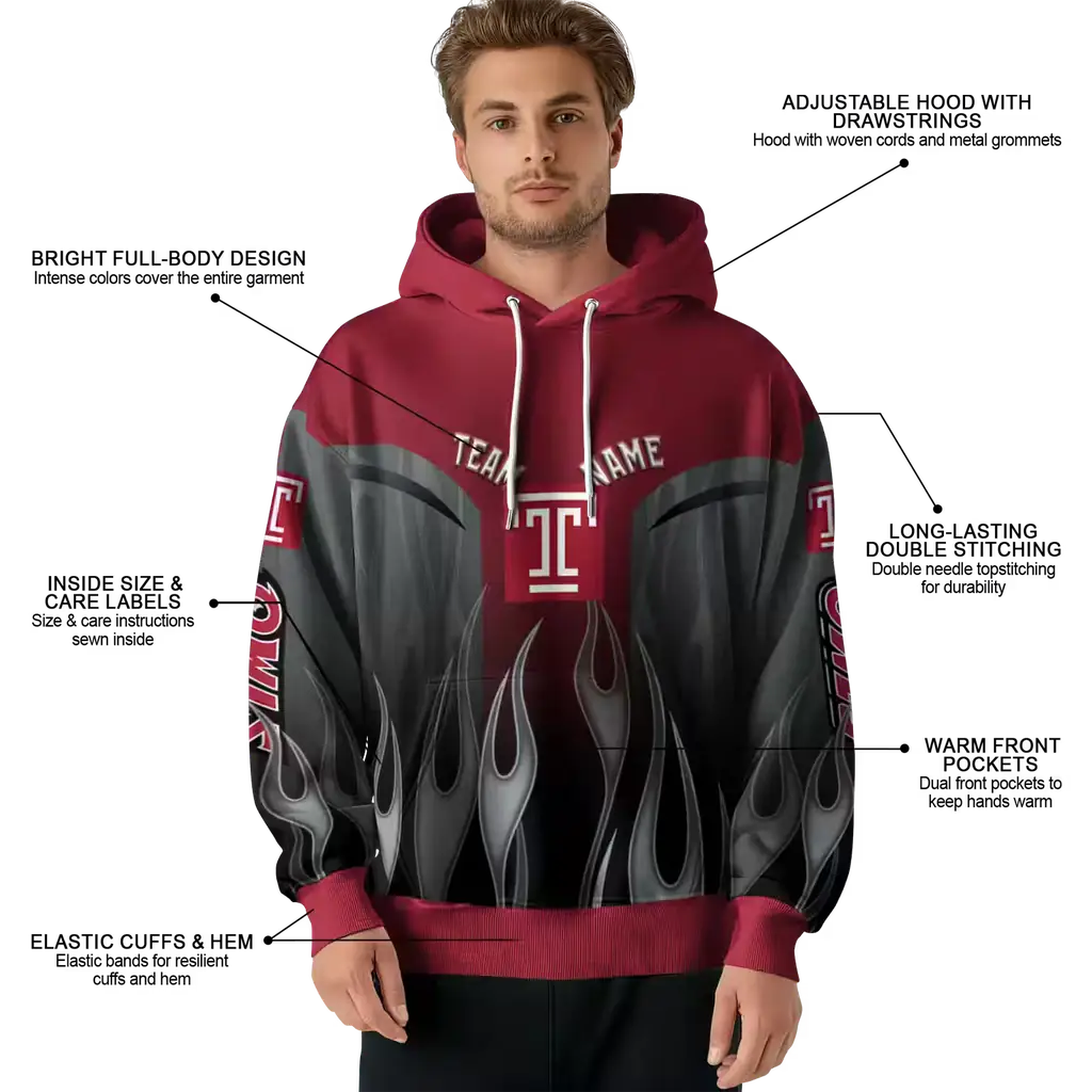 customized temple owls flame design red hoodie latest model customized temple owls flame design red hoodie latest model