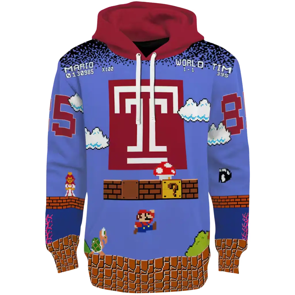 customized temple owls mario blue black hoodie best selling customized temple owls mario blue black hoodie best selling