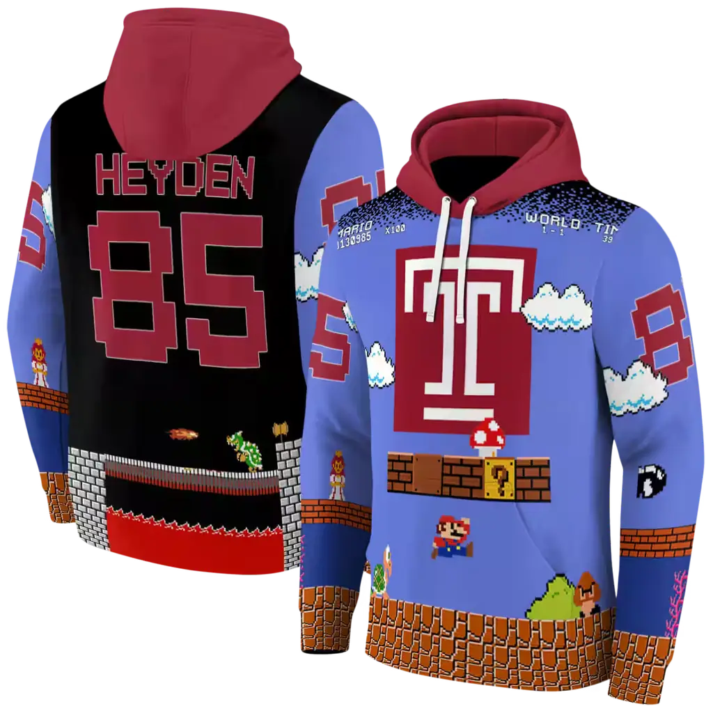 customized temple owls mario blue black hoodie fashion forward customized temple owls mario blue black hoodie fashion forward