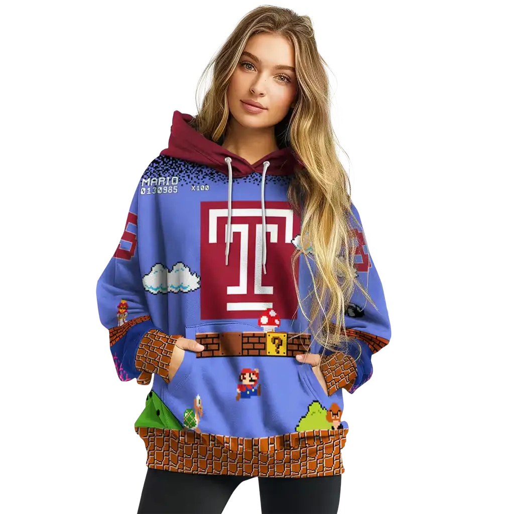 customized temple owls mario blue black hoodie high quality customized temple owls mario blue black hoodie high quality
