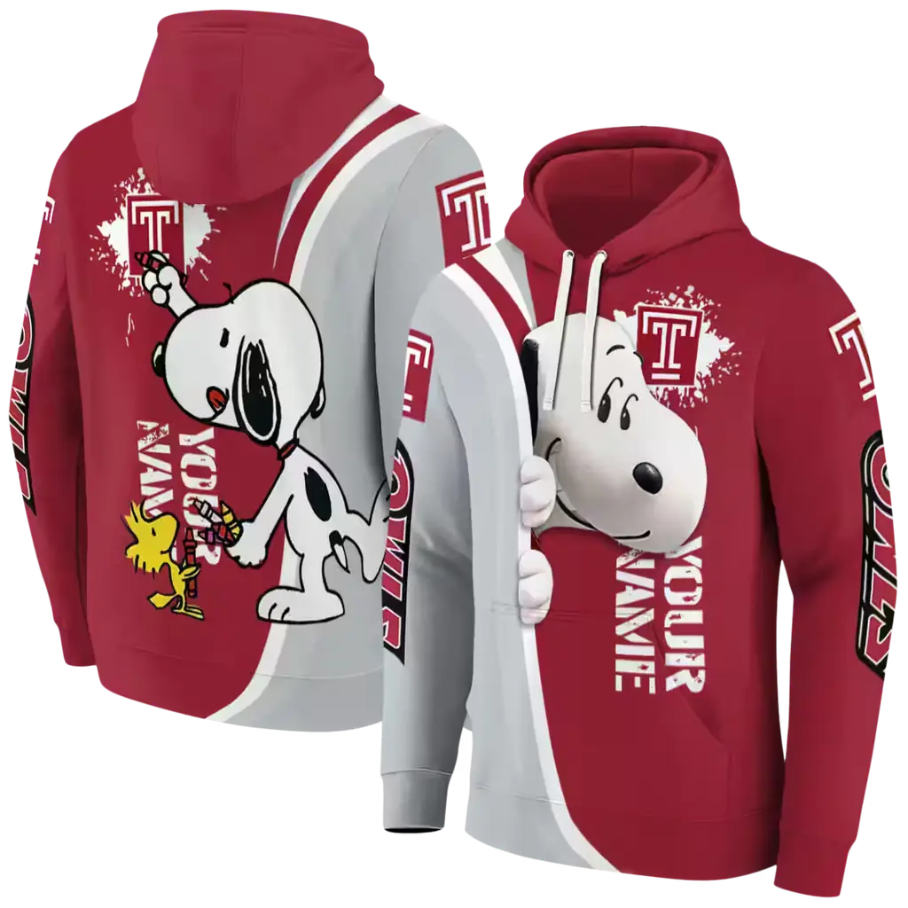 customized temple owls peeking snoopy red hoodie fashion forward customized temple owls peeking snoopy red hoodie fashion forward