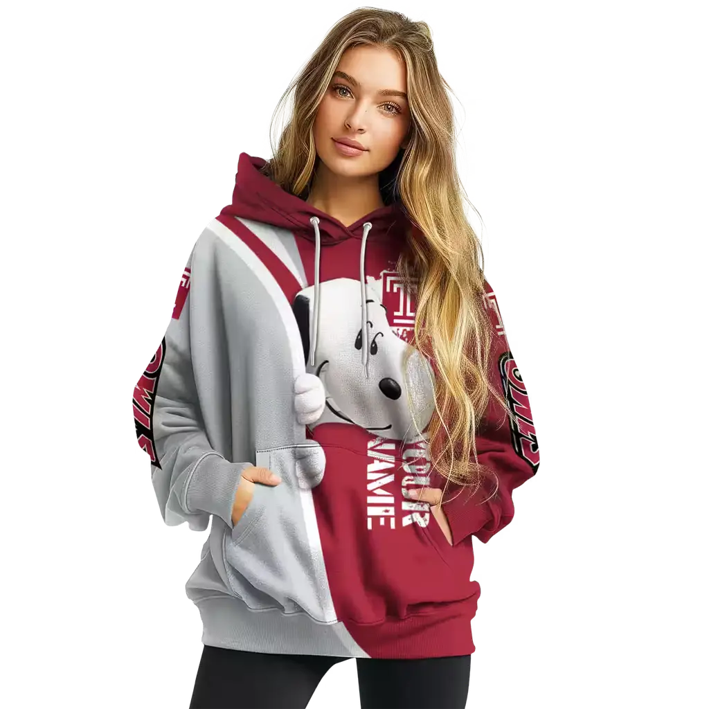 customized temple owls peeking snoopy red hoodie high quality customized temple owls peeking snoopy red hoodie high quality