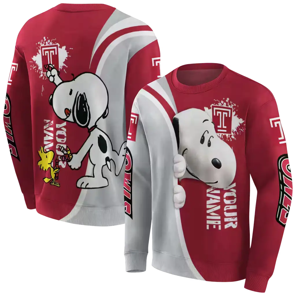 customized temple owls peeking snoopy red hoodie premium grade customized temple owls peeking snoopy red hoodie premium grade
