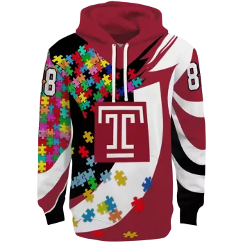 customized temple owls puzzle pieces red hoodie best selling