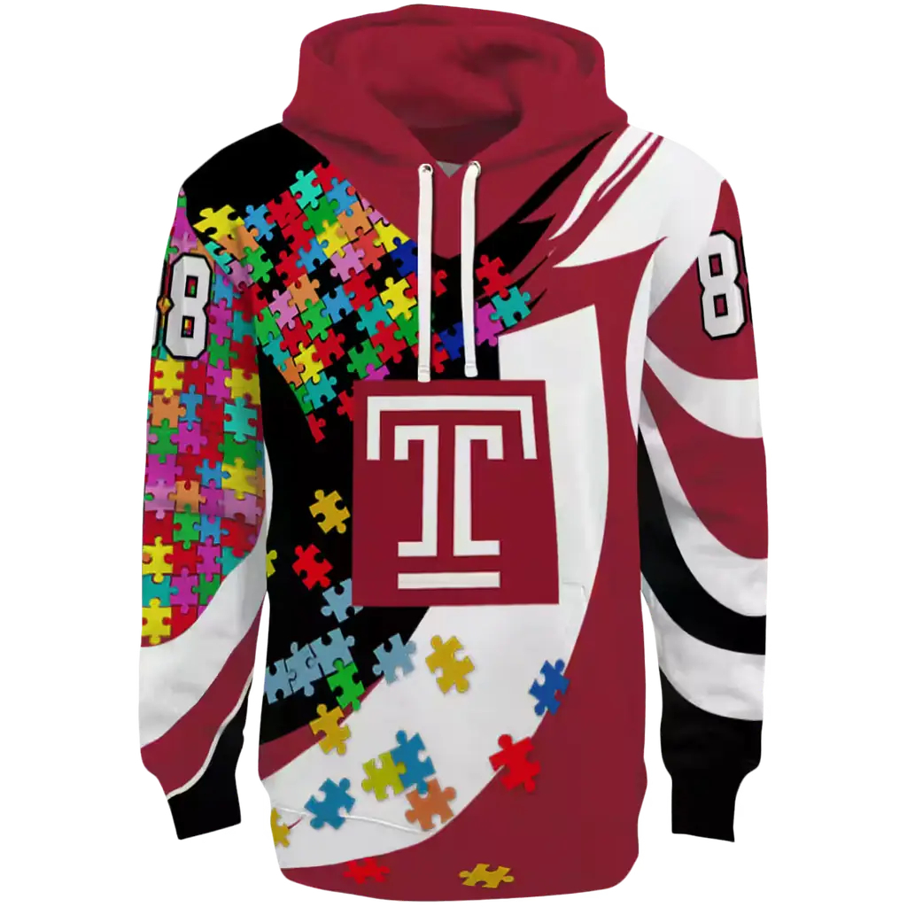 customized temple owls puzzle pieces red hoodie best selling customized temple owls puzzle pieces red hoodie best selling