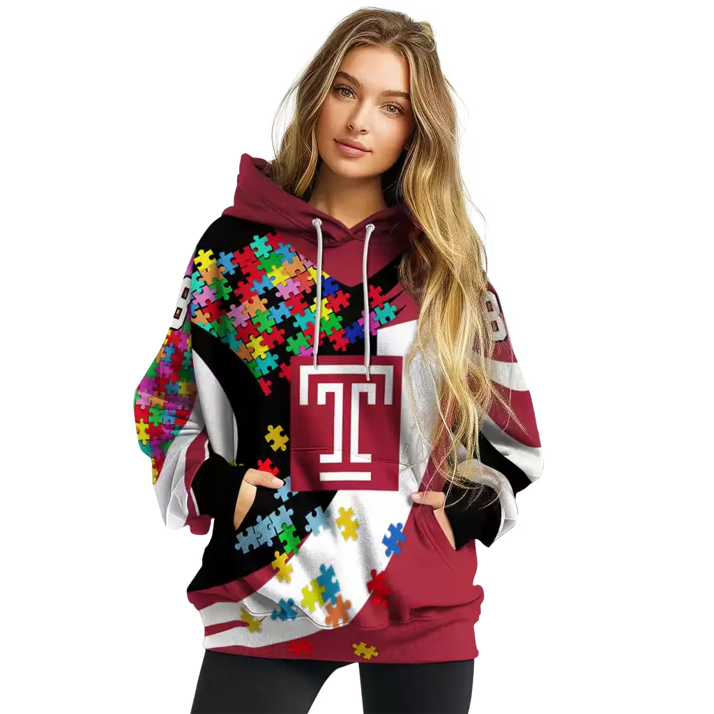 customized temple owls puzzle pieces red hoodie high quality customized temple owls puzzle pieces red hoodie high quality