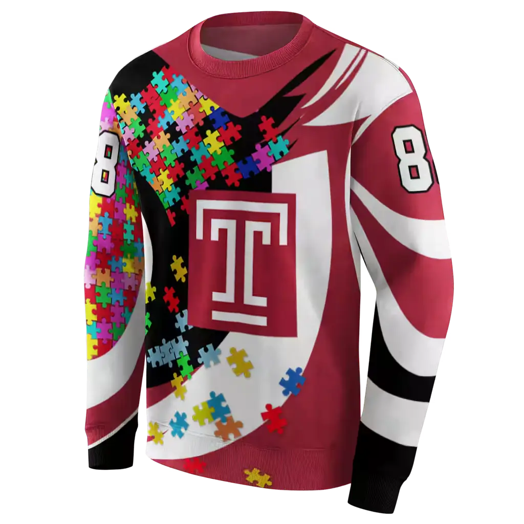 customized temple owls puzzle pieces red hoodie new arrival customized temple owls puzzle pieces red hoodie new arrival