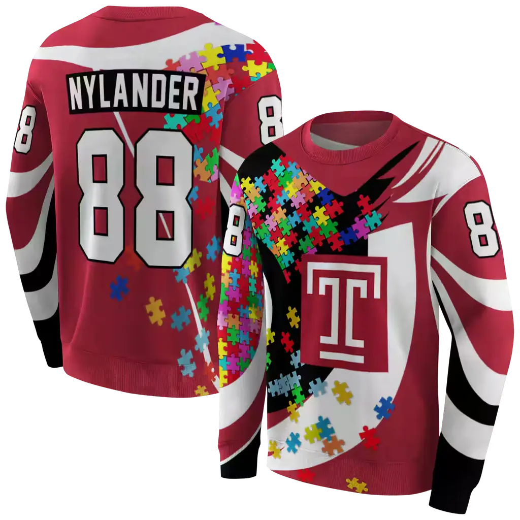 customized temple owls puzzle pieces red hoodie premium grade customized temple owls puzzle pieces red hoodie premium grade