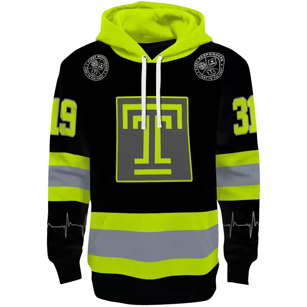 customized temple owls safety motif black neon green hoodie best selling customized temple owls safety motif black neon green hoodie best selling