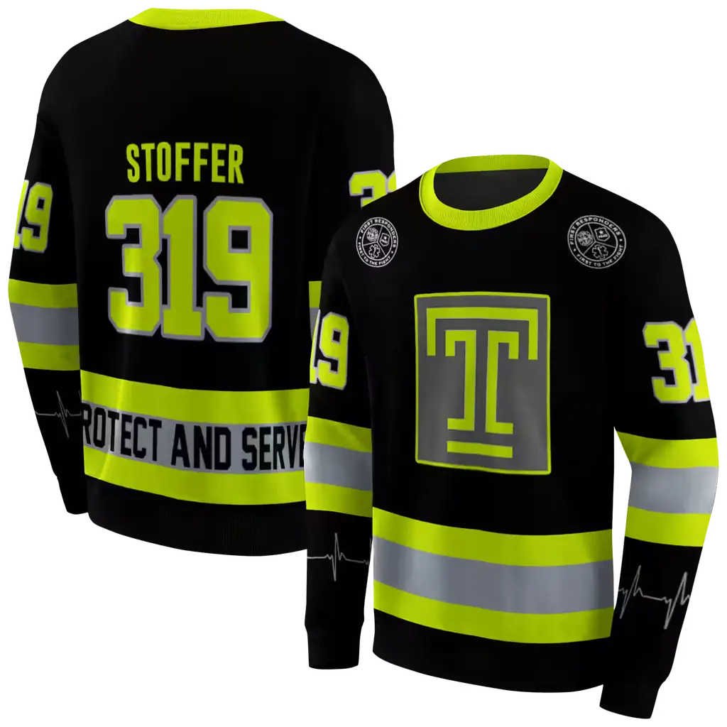 customized temple owls safety motif black neon green hoodie premium grade customized temple owls safety motif black neon green hoodie premium grade