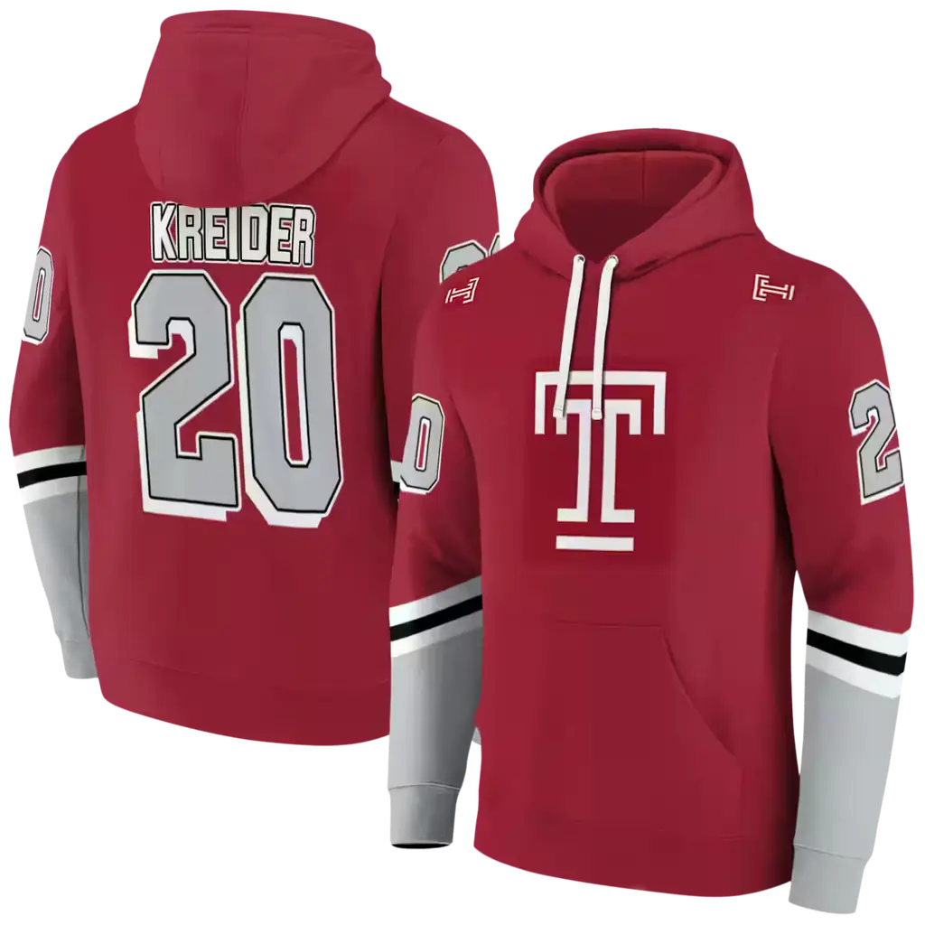 customized temple owls striped sleeves red hoodie fashion forward customized temple owls striped sleeves red hoodie fashion forward
