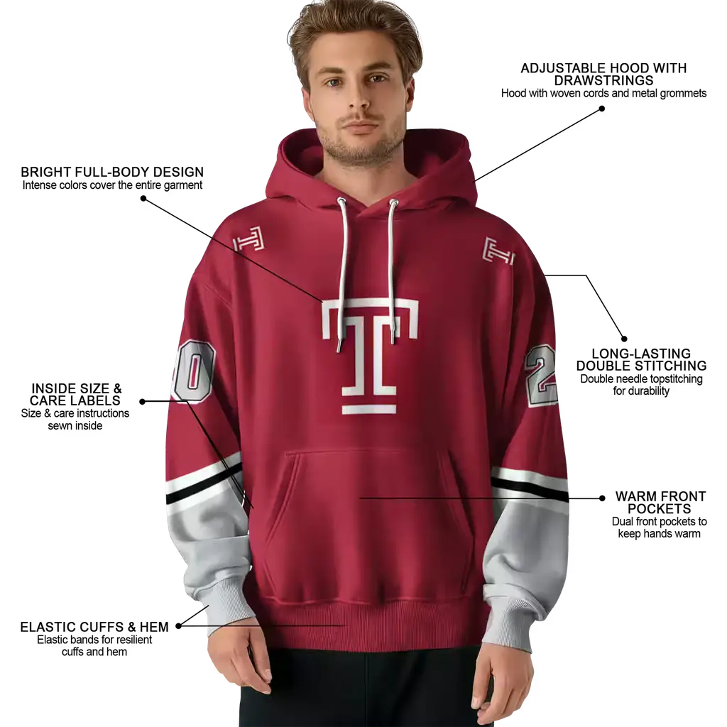 customized temple owls striped sleeves red hoodie latest model customized temple owls striped sleeves red hoodie latest model
