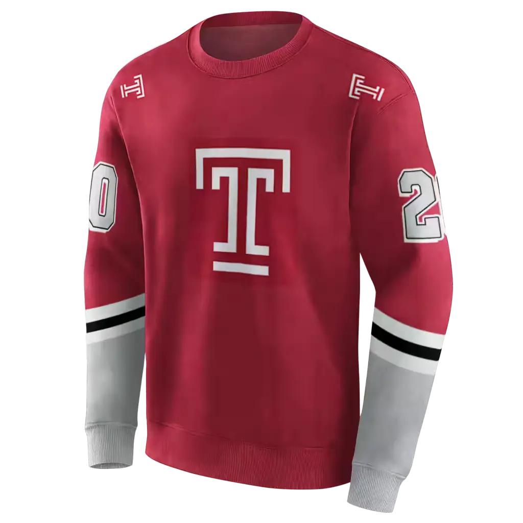 customized temple owls striped sleeves red hoodie new arrival customized temple owls striped sleeves red hoodie new arrival