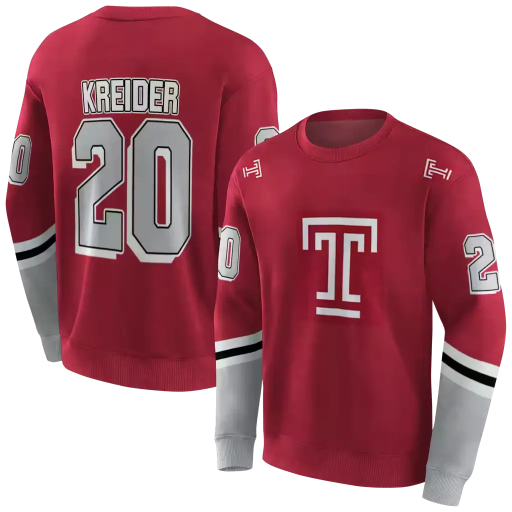 customized temple owls striped sleeves red hoodie premium grade customized temple owls striped sleeves red hoodie premium grade