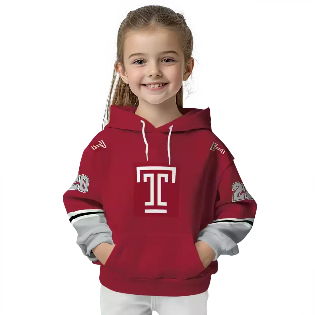 customized temple owls striped sleeves red hoodie top rated customized temple owls striped sleeves red hoodie top rated