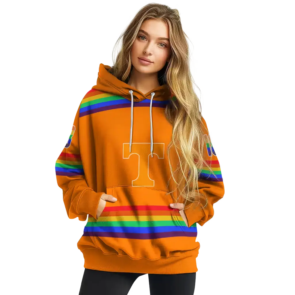 customized tennessee volunteers rainbow stripes orange hoodie high quality customized tennessee volunteers rainbow stripes orange hoodie high quality