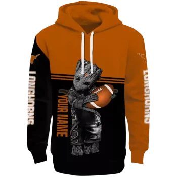 customized texas longhorns baby groot orange black hoodie best selling