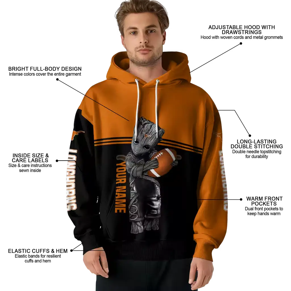 customized texas longhorns baby groot orange black hoodie latest model customized texas longhorns baby groot orange black hoodie latest model