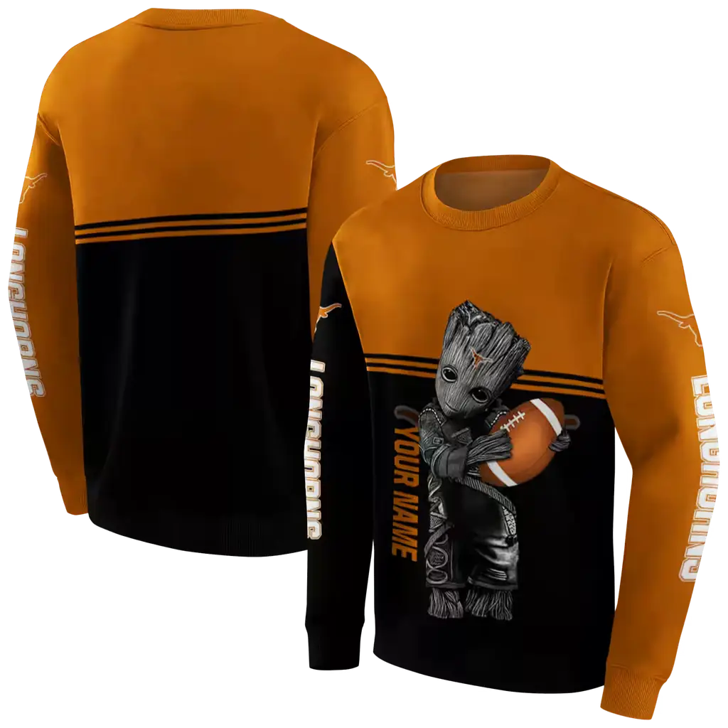 customized texas longhorns baby groot orange black hoodie premium grade customized texas longhorns baby groot orange black hoodie premium grade