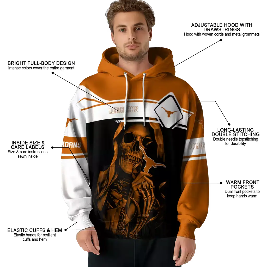 customized texas longhorns grim reaper orange black hoodie latest model customized texas longhorns grim reaper orange black hoodie latest model