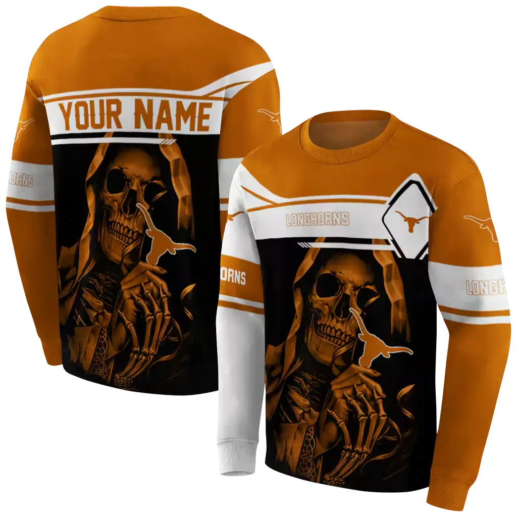 customized texas longhorns grim reaper orange black hoodie premium grade customized texas longhorns grim reaper orange black hoodie premium grade