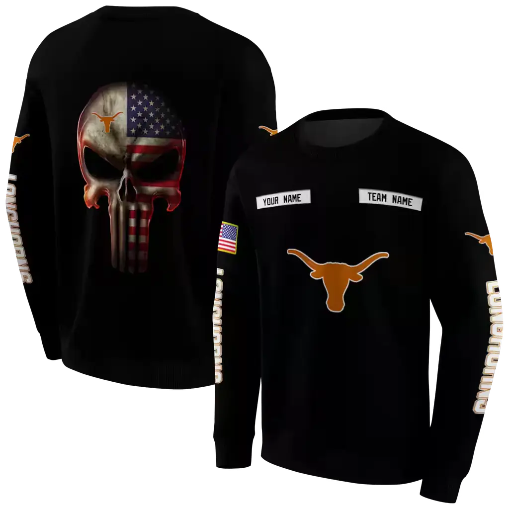 customized texas longhorns punisher skull black hoodie premium grade customized texas longhorns punisher skull black hoodie premium grade