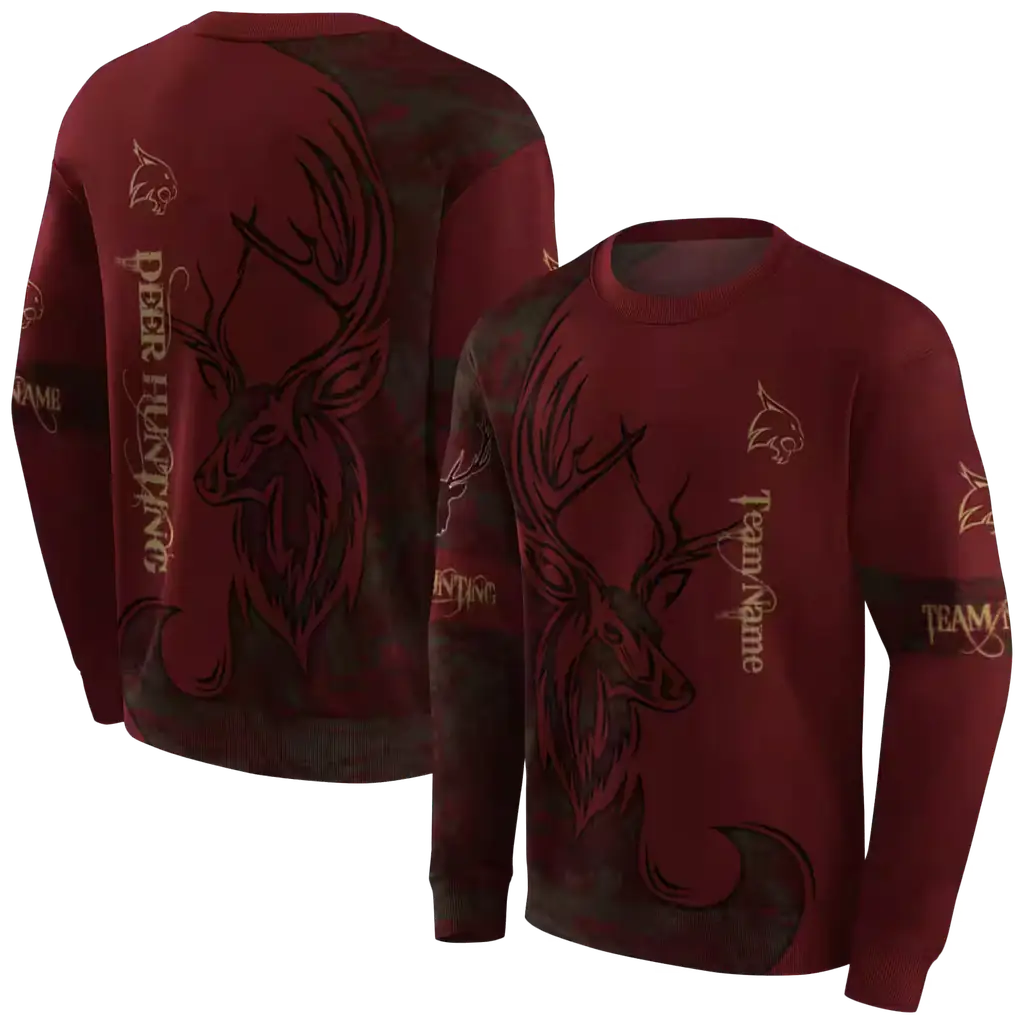 customized texas state bobcats deer silhouette maroon hoodie premium grade customized texas state bobcats deer silhouette maroon hoodie premium grade