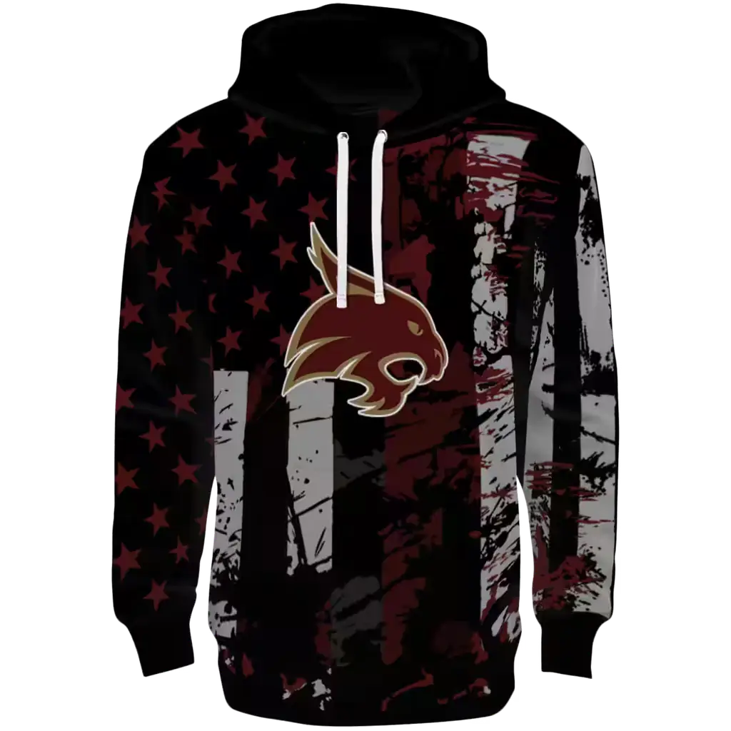 customized texas state bobcats distressed flag maroon black hoodie best selling customized texas state bobcats distressed flag maroon black hoodie best selling