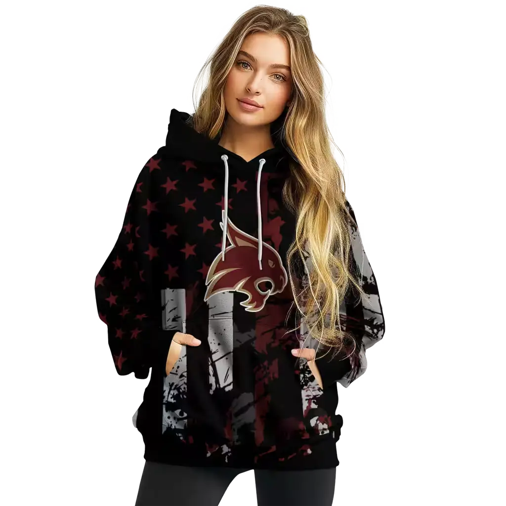 customized texas state bobcats distressed flag maroon black hoodie high quality customized texas state bobcats distressed flag maroon black hoodie high quality