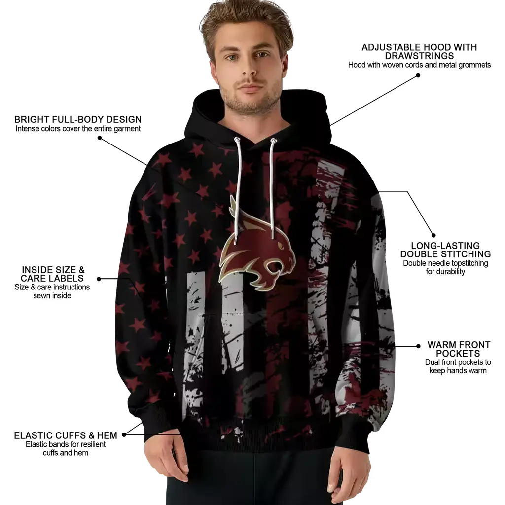 customized texas state bobcats distressed flag maroon black hoodie latest model customized texas state bobcats distressed flag maroon black hoodie latest model