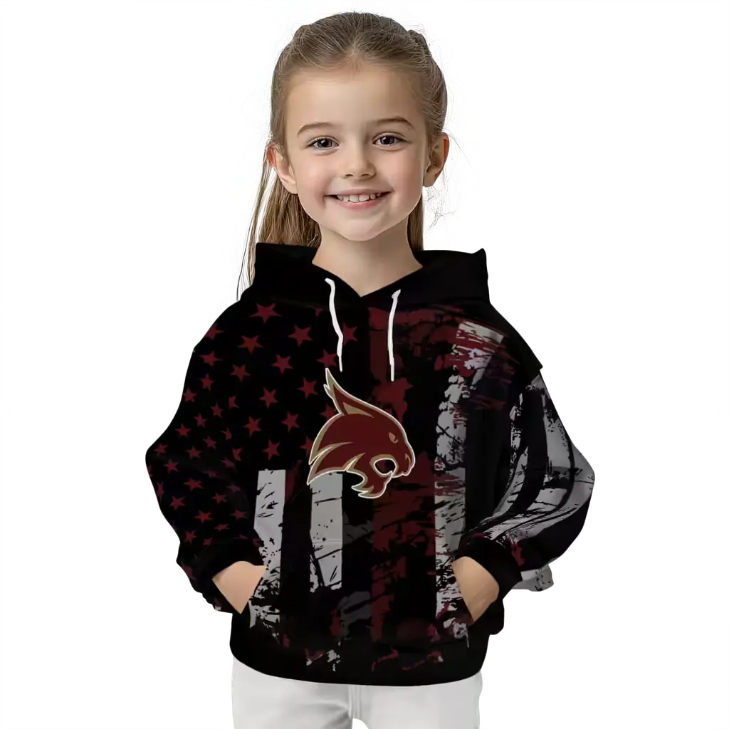 customized texas state bobcats distressed flag maroon black hoodie top rated customized texas state bobcats distressed flag maroon black hoodie top rated