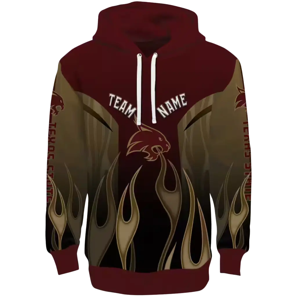 customized texas state bobcats flame design maroon hoodie best selling customized texas state bobcats flame design maroon hoodie best selling