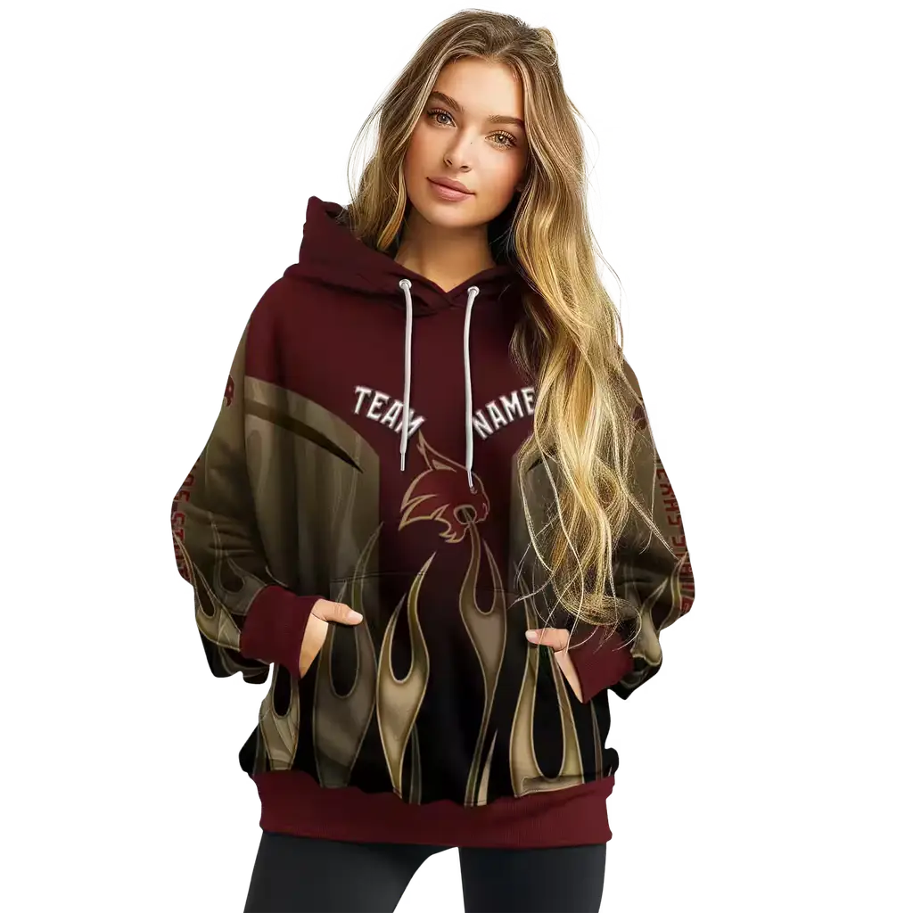 customized texas state bobcats flame design maroon hoodie high quality customized texas state bobcats flame design maroon hoodie high quality