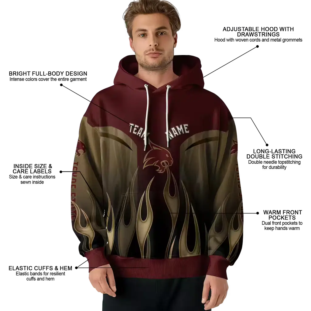 customized texas state bobcats flame design maroon hoodie latest model customized texas state bobcats flame design maroon hoodie latest model