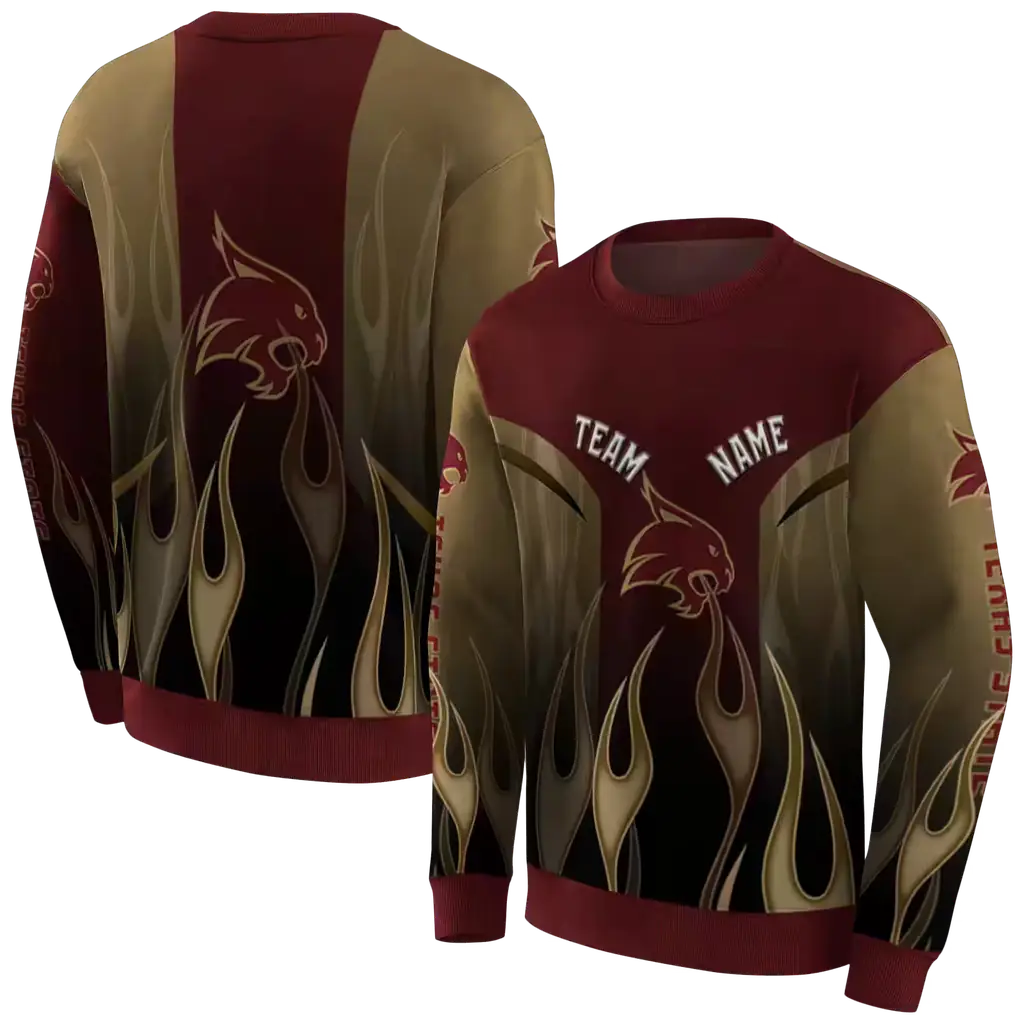 customized texas state bobcats flame design maroon hoodie premium grade customized texas state bobcats flame design maroon hoodie premium grade