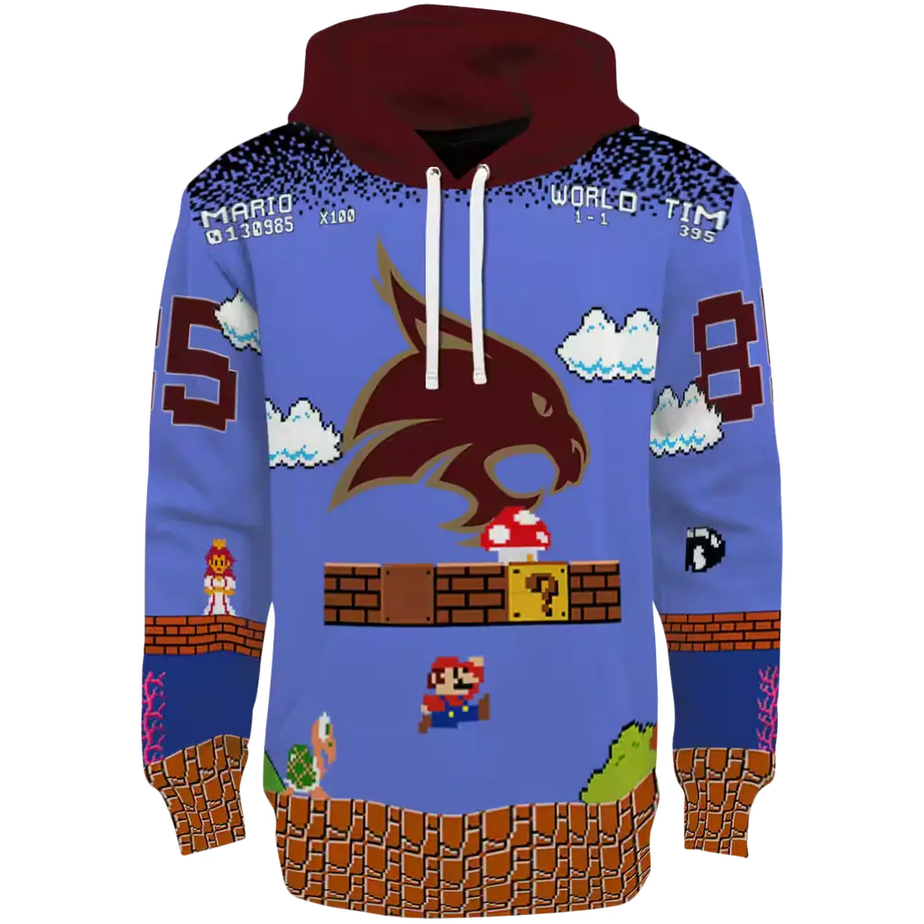 customized texas state bobcats mario blue black hoodie best selling customized texas state bobcats mario blue black hoodie best selling