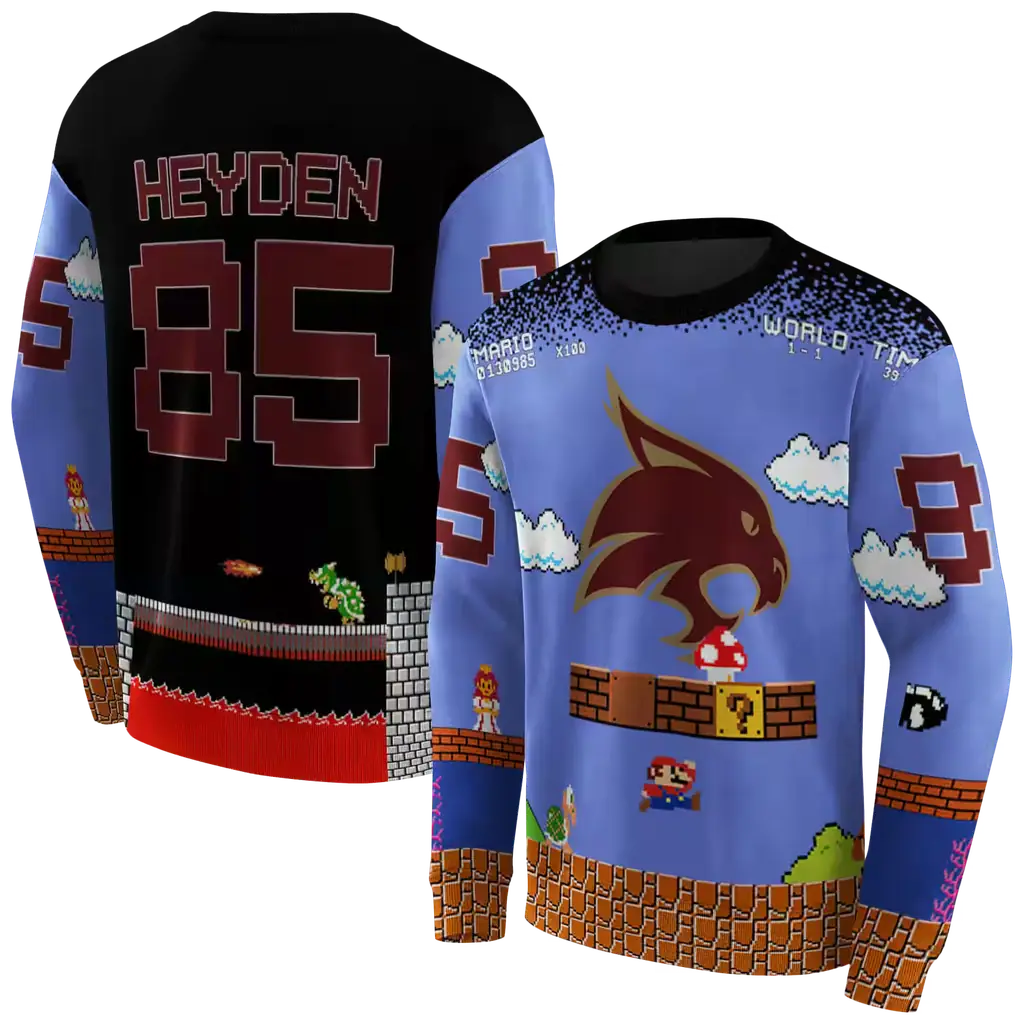 customized texas state bobcats mario blue black hoodie premium grade customized texas state bobcats mario blue black hoodie premium grade