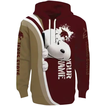 customized texas state bobcats peeking snoopy maroon hoodie best selling