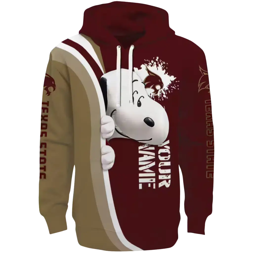 customized texas state bobcats peeking snoopy maroon hoodie best selling customized texas state bobcats peeking snoopy maroon hoodie best selling