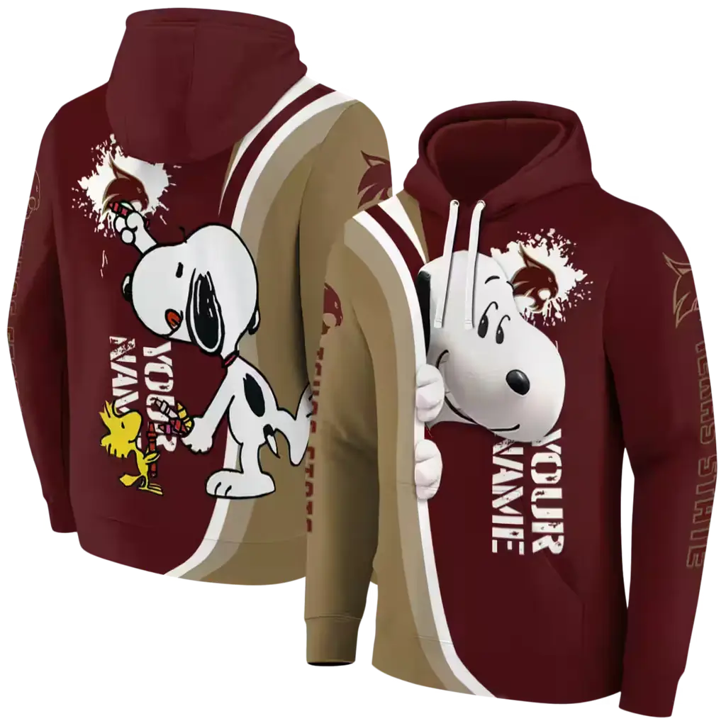 customized texas state bobcats peeking snoopy maroon hoodie fashion forward customized texas state bobcats peeking snoopy maroon hoodie fashion forward