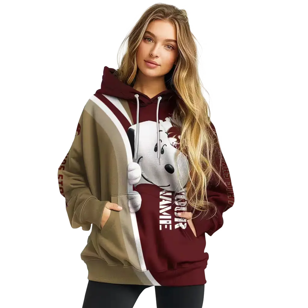customized texas state bobcats peeking snoopy maroon hoodie high quality customized texas state bobcats peeking snoopy maroon hoodie high quality