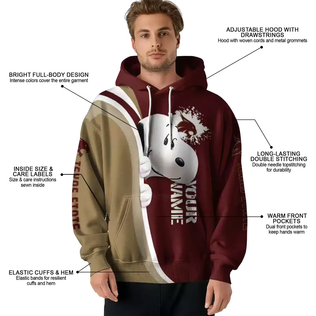 customized texas state bobcats peeking snoopy maroon hoodie latest model customized texas state bobcats peeking snoopy maroon hoodie latest model