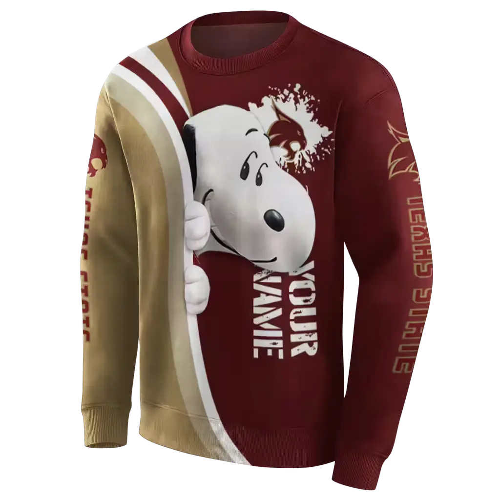customized texas state bobcats peeking snoopy maroon hoodie new arrival customized texas state bobcats peeking snoopy maroon hoodie new arrival