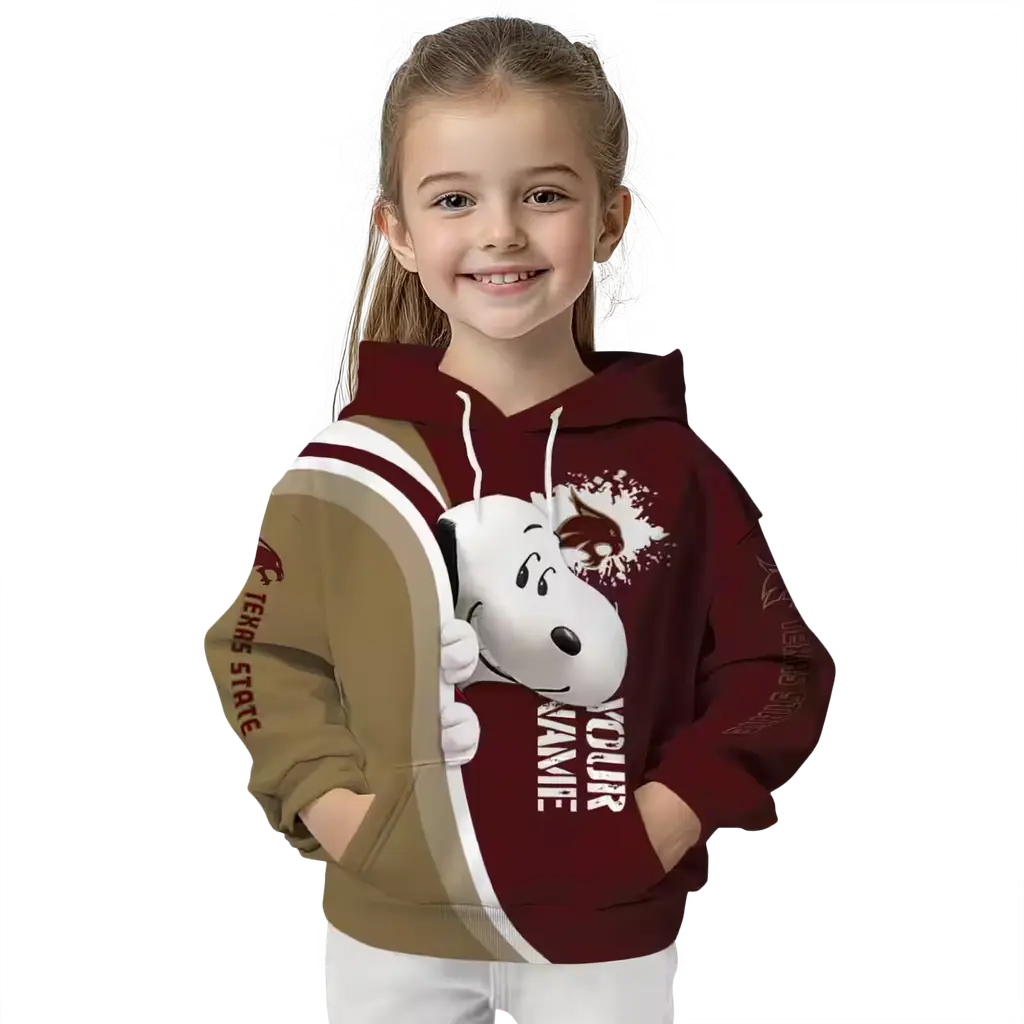 customized texas state bobcats peeking snoopy maroon hoodie top rated customized texas state bobcats peeking snoopy maroon hoodie top rated